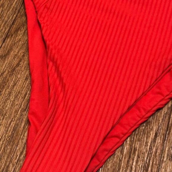 Vitamin A Sienna High Waist Ribbed Swim Bottom in Red Size Small / 6 - Picture 7 of 8